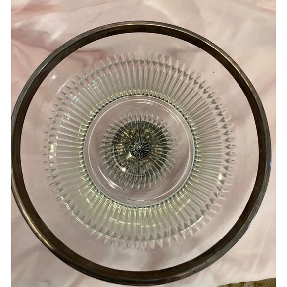Vintage Pedestal Glass Fruit Bowl with Metal Rim and Base - Picture 3 of 5